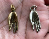 Small Gyan Mudra Hand Brass or Tibetan Silver Charm, Yoga Charms, Meditation Pendant, Calming Pendant, Spiritual Jewelry, Body Energy Charm