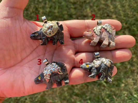 Small Hand Carved Dinosaur Tibetan Silver Pendant, Natural Soapstone Animal Carving, Spirit Animal, Animal Lover's Jewelry,