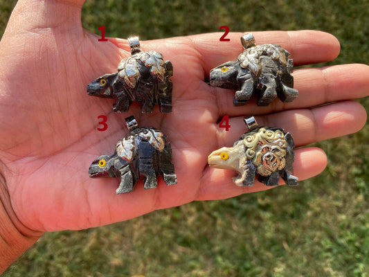Small Hand Carved Stegosaurus Dinosaur Tibetan Silver Pendant, Natural Soapstone Animal Carving, Spirit Animal, Animal Lover's Jewelry