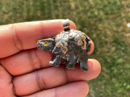 Small Hand Carved Stegosaurus Dinosaur Tibetan Silver Pendant, Natural Soapstone Animal Carving, Spirit Animal, Animal Lover's Jewelry