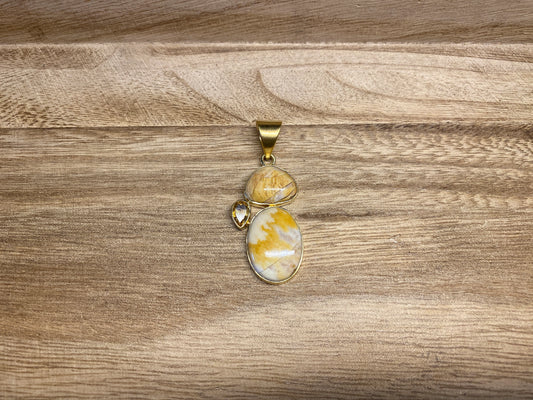 Small Jasper Pendant with faceted Citrine Gemstone, 14K Matte Gold Overlay, Birthstone Natural Stone Pendant for Necklace, Wholesale Price