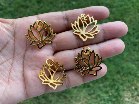 Small Lotus Flower Gold Charm, Gold Overlay Over Brass, Charms for Earring/Necklace/Bracelets,Bridesmaids, Jewelry Findings,Jewelry Supplies