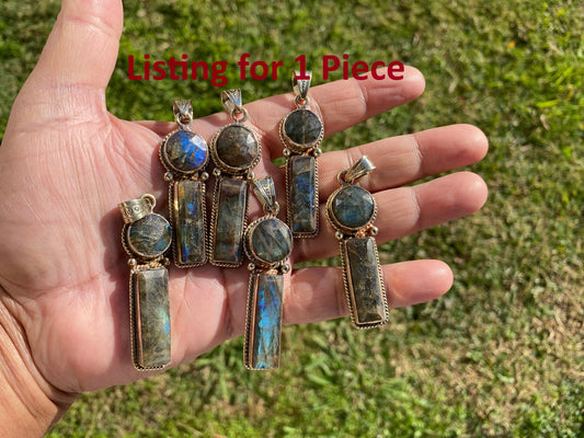 Small Natural Labradorite Tibetan Silver Pendant, Gemstone Jewelry, Healing Crystal, Energy Pendant, Birthday Gift, Birthstone Jewelry