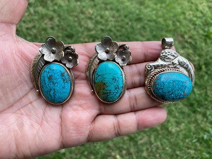 Small Natural Turquoise Stone Tibetan Silver Pendant, Native American Style, For Men or Women, Ethnic Tibetan Jewelry, Energy Stone, Boho