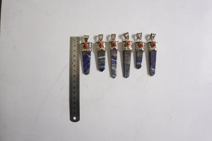 Small Pointed Lapis Lazuli with Red Coral Tibetan Silver Pendant | Handcrafted Unique jewelry, Unisex Pendant, Tibetan Jewelry, Bohemian