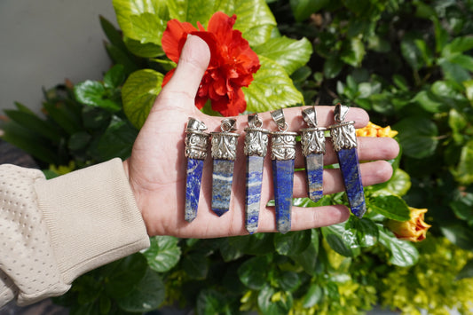 Small Pointed Lapis Lazuli with Red Coral Tibetan Silver Pendant | Handcrafted Unique jewelry, Unisex Pendant, Tibetan Jewelry, Bohemian