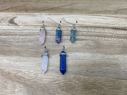 Small Pointed Natural Gemstones Pendant, Tibetan Silver, Crystal/Rose Quartz/Fluorite/Lapis or Amethyst Natural Stone, Pendant for Necklace