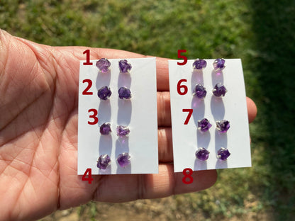 Small Raw Amethyst Gemstone Stud Earrings, Sterling Silver Earrings, Rough Gemstone, Prong Stud, Healing Crystal Earring, Bridesmaid Jewelry