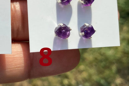 Small Raw Amethyst Gemstone Stud Earrings, Sterling Silver Earrings, Rough Gemstone, Prong Stud, Healing Crystal Earring, Bridesmaid Jewelry