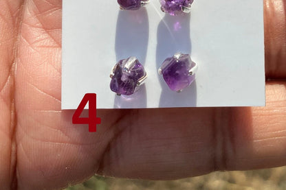 Small Raw Amethyst Gemstone Stud Earrings, Sterling Silver Earrings, Rough Gemstone, Prong Stud, Healing Crystal Earring, Bridesmaid Jewelry