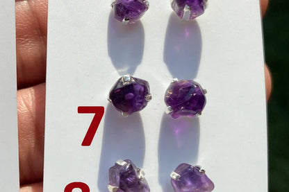Small Raw Amethyst Sterling Silver Earring, Raw Prong Set Stud Earrings, Amethyst Stud Earring, February Birthstone, Small Gemstone Earrings