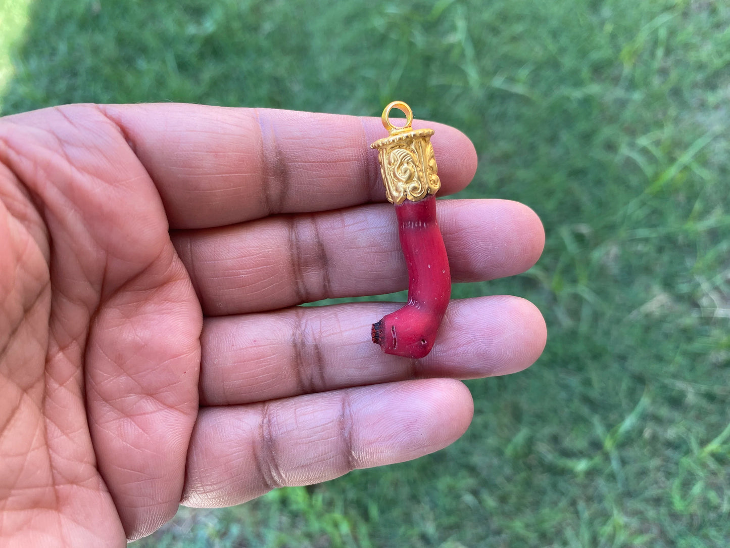 Small Raw Bamboo Shape Red Coral Pendant, 18K Brushed Gold Overlay with Anti tarnish, Popular Jewellery, Freeform Coral, Tibetan Jewelry