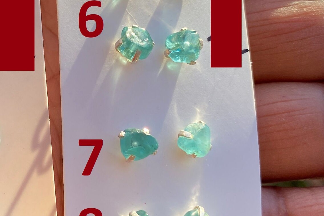 Small Raw Blue Apatite Sterling Silver Stud Earrings, Raw Blue Apatite Earring, Blue Apatite Gemstone, Apatite Crystal, Blue apatite jewelry