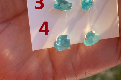 Small Raw Blue Apatite Sterling Silver Stud Earrings, Raw Blue Apatite Earring, Blue Apatite Gemstone, Apatite Crystal, Blue apatite jewelry