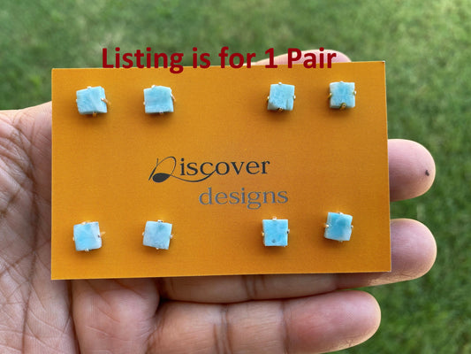 Small Raw Larimar Natural Gemstone Stud Earrings, Sterling Silver Stud Earring, Bridesmaid Earrings, Raw Stone Women Earring, Raw Crystal