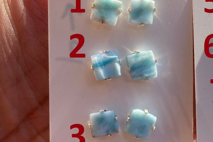 Small Raw Larimar Stud Earrings Sterling Silver, Larimar Earrings, Larimar Jewelry, Raw Larimar Stone, Raw Larimar Slab, Raw Larimar Crystal
