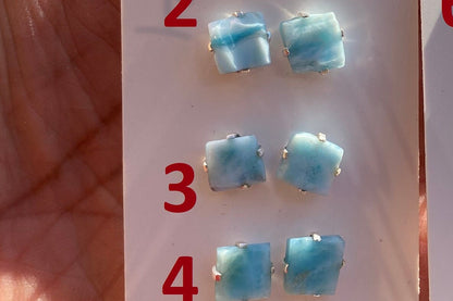 Small Raw Larimar Stud Earrings Sterling Silver, Larimar Earrings, Larimar Jewelry, Raw Larimar Stone, Raw Larimar Slab, Raw Larimar Crystal