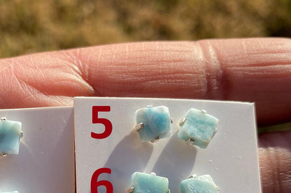 Small Raw Larimar Stud Earrings Sterling Silver, Larimar Earrings, Larimar Jewelry, Raw Larimar Stone, Raw Larimar Slab, Raw Larimar Crystal