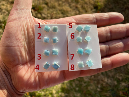 Small Raw Larimar Stud Earrings Sterling Silver, Larimar Earrings, Larimar Jewelry, Raw Larimar Stone, Raw Larimar Slab, Raw Larimar Crystal