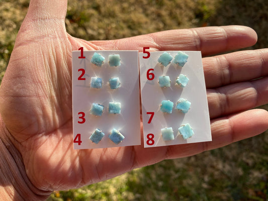 Small Raw Larimar Stud Earrings Sterling Silver, Larimar Earrings, Larimar Jewelry, Raw Larimar Stone, Raw Larimar Slab, Raw Larimar Crystal