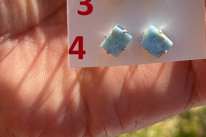 Small Raw Larimar Stud Earrings Sterling Silver, Larimar Earrings, Larimar Jewelry, Raw Larimar Stone, Raw Larimar Slab, Raw Larimar Crystal
