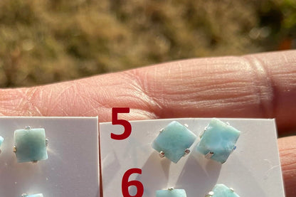Small Raw Larimar Stud Earrings Sterling Silver, Larimar Earrings, Larimar Jewelry, Raw Larimar Stone, Raw Larimar Slab, Raw Larimar Crystal