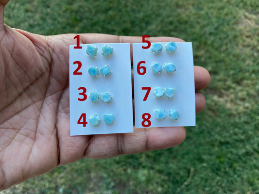 Small Raw Larimar Stud Earrings Sterling Silver, Larimar Earrings, Larimar Jewelry, Raw Larimar Stone, Raw Larimar Slab, Raw Larimar Crystal