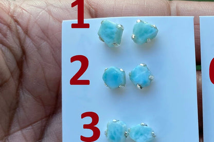 Small Raw Larimar Stud Earrings Sterling Silver, Larimar Earrings, Larimar Jewelry, Raw Larimar Stone, Raw Larimar Slab, Raw Larimar Crystal