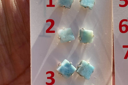 Small Raw Larimar Stud Earrings Sterling Silver, Larimar Earrings, Larimar Jewelry, Raw Larimar Stone, Raw Larimar Slab, Raw Larimar Crystal