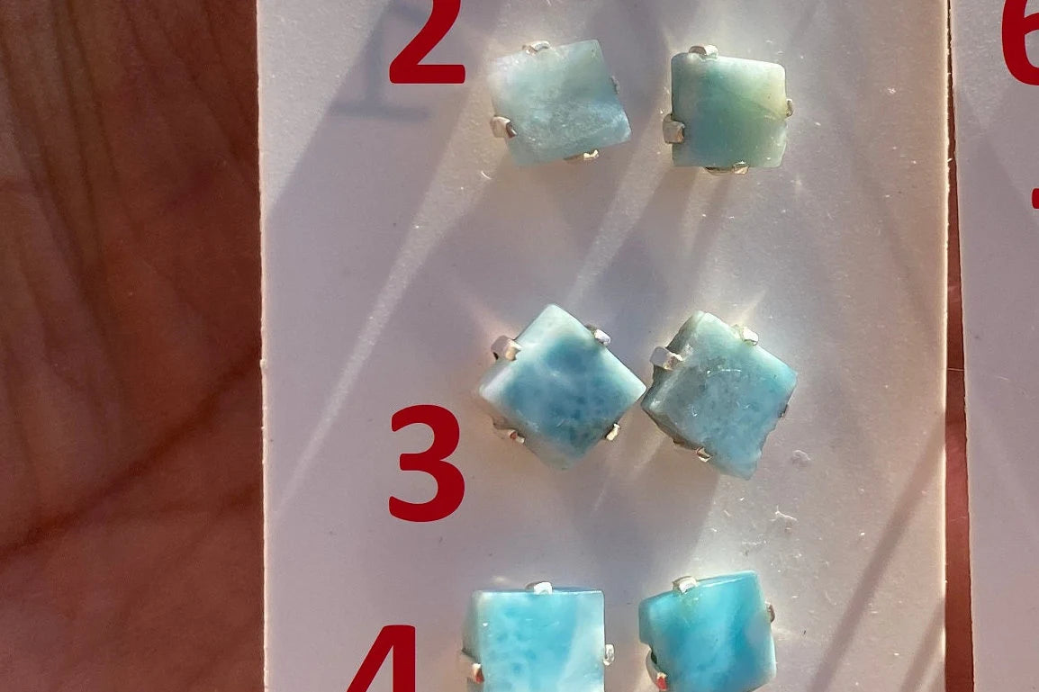 Small Raw Larimar Stud Earrings Sterling Silver, Larimar Earrings, Larimar Jewelry, Raw Larimar Stone, Raw Larimar Slab, Raw Larimar Crystal