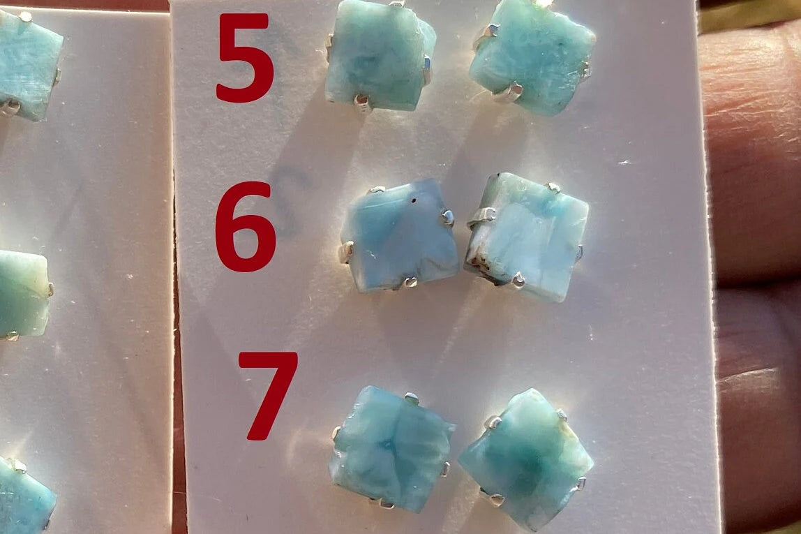 Small Raw Larimar Stud Earrings Sterling Silver, Larimar Earrings, Larimar Jewelry, Raw Larimar Stone, Raw Larimar Slab, Raw Larimar Crystal