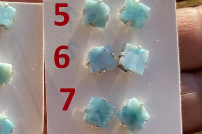 Small Raw Larimar Stud Earrings Sterling Silver, Larimar Earrings, Larimar Jewelry, Raw Larimar Stone, Raw Larimar Slab, Raw Larimar Crystal