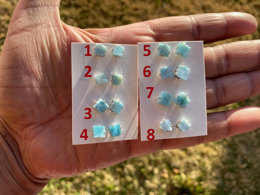Small Raw Larimar Stud Earrings Sterling Silver, Larimar Earrings, Larimar Jewelry, Raw Larimar Stone, Raw Larimar Slab, Raw Larimar Crystal