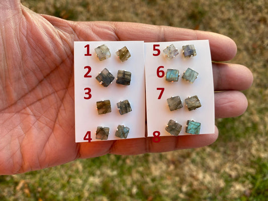 Small Raw Natural Labradorite Sterling Silver Stud Earrings, Rough Gemstone Prong Earring, Tiny Labradorite Stone Earrings, Birthday Gift