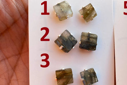 Small Raw Natural Labradorite Sterling Silver Stud Earrings, Rough Gemstone Prong Earring, Tiny Labradorite Stone Earrings, Birthday Gift
