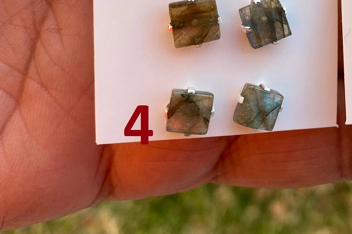 Small Raw Natural Labradorite Sterling Silver Stud Earrings, Rough Gemstone Prong Earring, Tiny Labradorite Stone Earrings, Birthday Gift