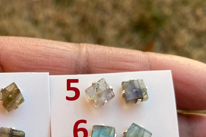 Small Raw Natural Labradorite Sterling Silver Stud Earrings, Rough Gemstone Prong Earring, Tiny Labradorite Stone Earrings, Birthday Gift