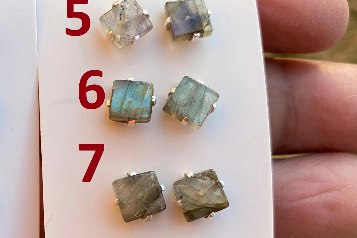 Small Raw Natural Labradorite Sterling Silver Stud Earrings, Rough Gemstone Prong Earring, Tiny Labradorite Stone Earrings, Birthday Gift