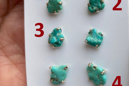 Small Raw Natural Turquoise Stud  Earrings, Sterling Silver, Blue Stone Earrings, Turquoise Jewelry, Prong Stud Earring, December Birthstone