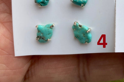 Small Raw Natural Turquoise Stud  Earrings, Sterling Silver, Blue Stone Earrings, Turquoise Jewelry, Prong Stud Earring, December Birthstone