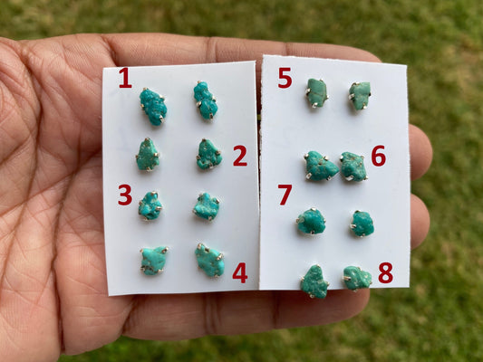 Small Raw Natural Turquoise Stud  Earrings, Sterling Silver, Blue Stone Earrings, Turquoise Jewelry, Prong Stud Earring, December Birthstone