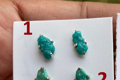 Small Raw Natural Turquoise Stud  Earrings, Sterling Silver, Blue Stone Earrings, Turquoise Jewelry, Prong Stud Earring, December Birthstone