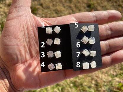 Small Raw Rainbow Natural Moonstone Gemstone Stud Earrings, Sterling Silver Earrings, Prong Stud Earring, Crystal Stud, June Birthstone