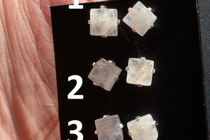 Small Raw Rainbow Natural Moonstone Gemstone Stud Earrings, Sterling Silver Earrings, Prong Stud Earring, Crystal Stud, June Birthstone
