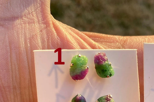 Small Raw Ruby Zoisite Gemstone Sterling Silver Stud Earrings, Rough Gemstone, Tiny Prong Stud, Healing Crystal Earring, Gift for Girlfriend
