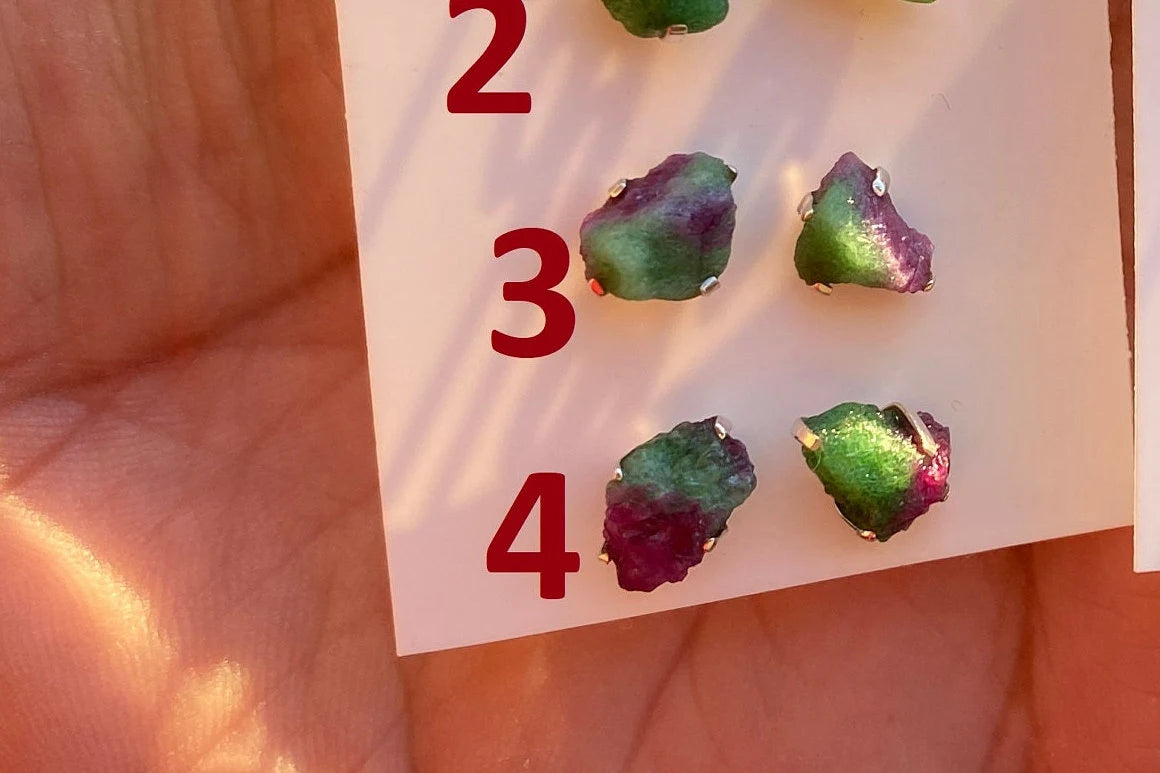 Small Raw Ruby Zoisite Gemstone Sterling Silver Stud Earrings, Rough Gemstone, Tiny Prong Stud, Healing Crystal Earring, Gift for Girlfriend