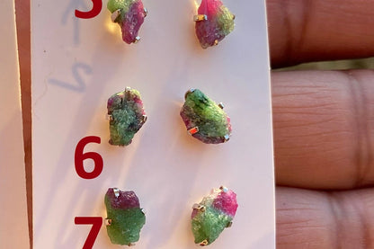 Small Raw Ruby Zoisite Gemstone Sterling Silver Stud Earrings, Rough Gemstone, Tiny Prong Stud, Healing Crystal Earring, Gift for Girlfriend