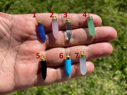 Small Spike Dagger 18K Gold Electroplated with Sterling Silver Bail, Birthstone Pointed Gemstone, Gold Rim Bezel Pendant, Gold Edge Stone