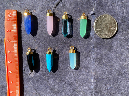 Small Spike Dagger 18K Gold Electroplated with Sterling Silver Bail, Birthstone Pointed Gemstone, Gold Rim Bezel Pendant, Gold Edge Stone