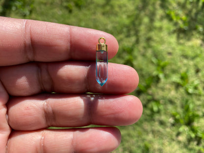 Small Spike Dagger 18K Gold Electroplated with Sterling Silver Bail, Birthstone Pointed Gemstone, Gold Rim Bezel Pendant, Gold Edge Stone